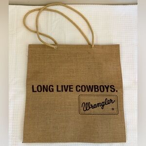 Wrangler Natural Brown Jute Tote Bag with 'Long Live Cowboys' Print